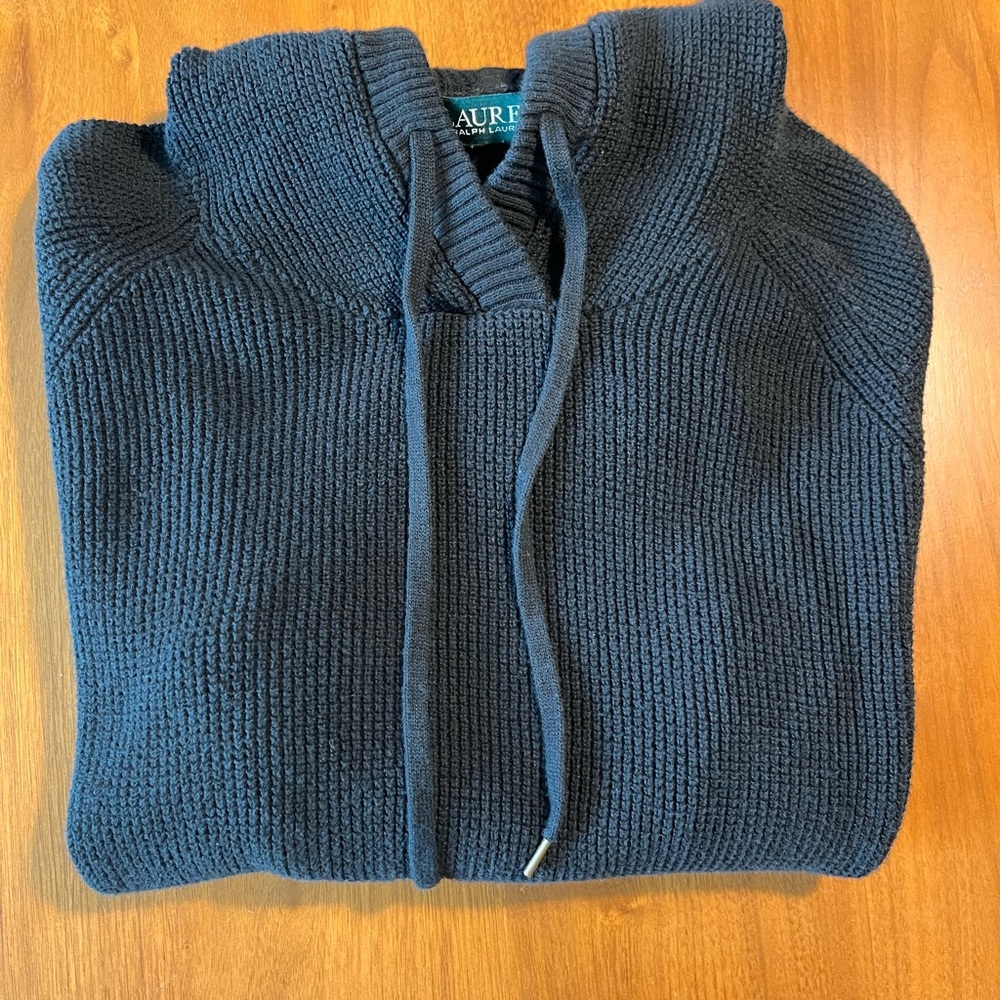 Black Waffle Knit R. Lauren Hooded Sweatshirt